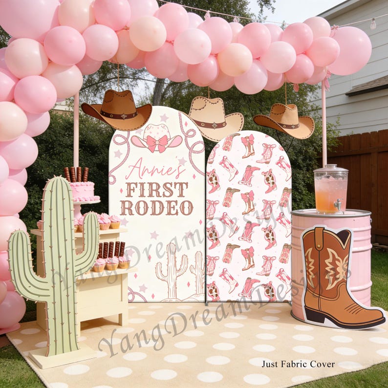 Girl Rodeo Background Girl First Rodeo Birthday Photo Backdrop: Pink Cowgirl Wild West Arch ...