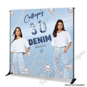 Denim and Diamonds Photo Backdrop Happy Birthday Photography Background Personalized Vinyl Polyester Banner