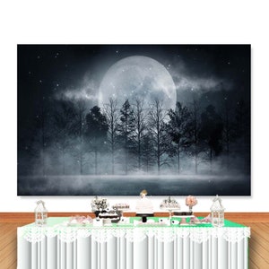 Halloween Night Full Moon Photo Backdrop Gloomy Forest Gray Smoke White Glitters Photography Background Horror Vinyl Photo Studio Props