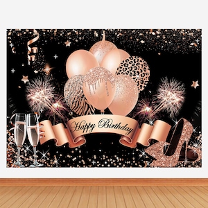 Rose Gold Alles Gute zum Geburtstag Foto Hintergrund Luftballons High Heels Champagner Fotografie Hintergrund Benutzerdefinierte 30.40.50