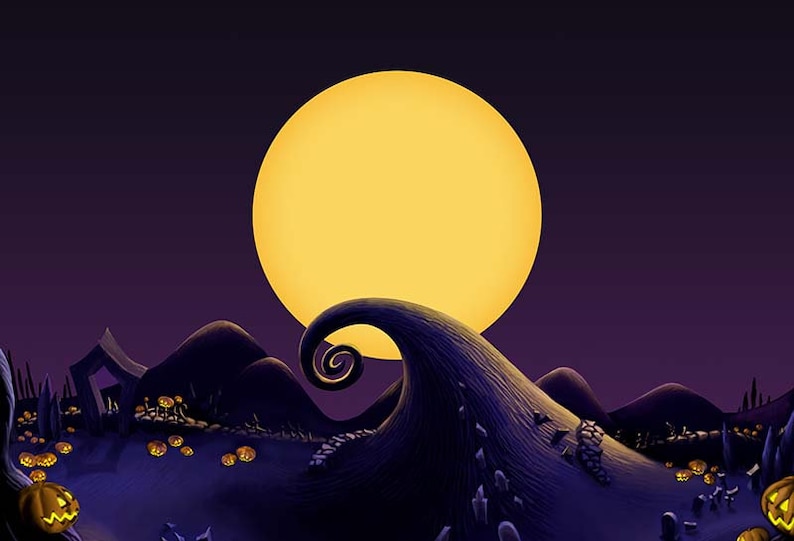Nightmare Before Christmas Photo Backdrop: Halloween Pumpkin Full Moon ...