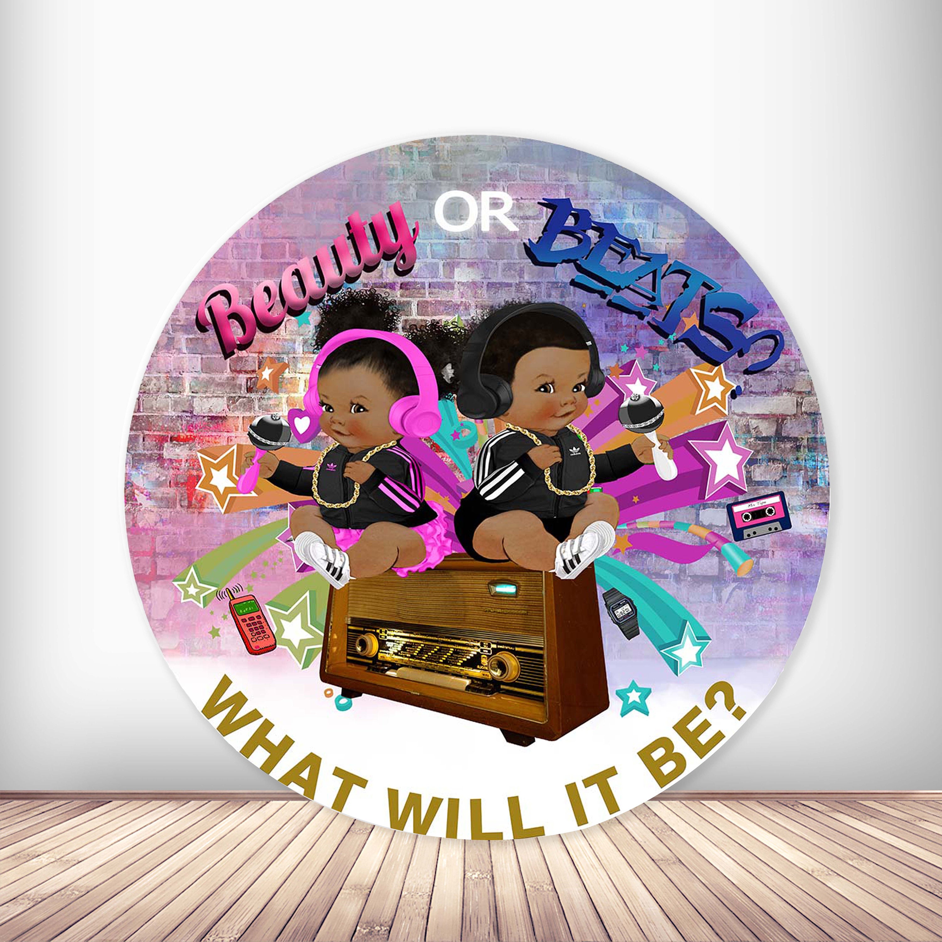 Beauty or Beats Gender Reveal Round Photo Backdrop Hip Hop Etsy
