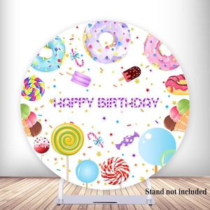 Candyland Birthday Backdrop Cover: Donut, Ice Cream, Candy Photo Booth