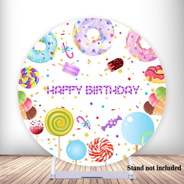 Candyland Round Photo Backdrop Kids Birthday Candy Donut Ice Cream Photography Background Circle Photo Studio Banner