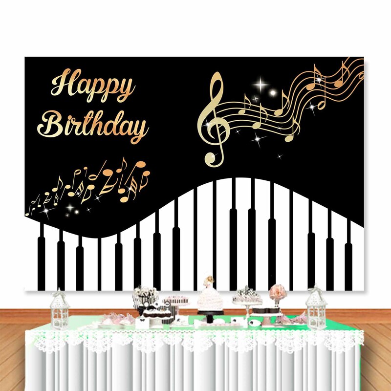 Aperturee Musical Golden Disc Round Happy Birthday Backdrop main image 1