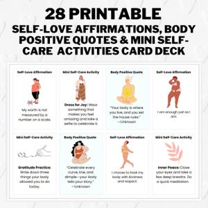 Baraja de cartas de amor propio de 28 días / Afirmaciones positivas sobre el cuerpo y mini actividades de autocuidado / Regalo de empoderamiento para mujeres