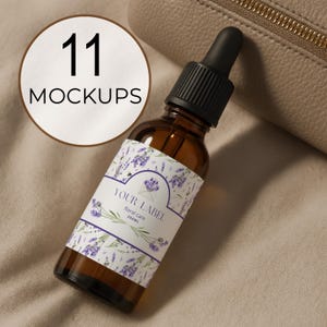 Amber Glass Dropper Bottle Mockups: Skincare & Cosmetics (PSD Digital Download)