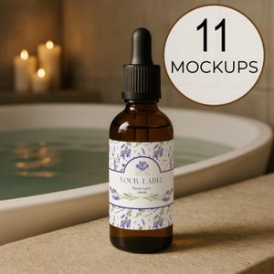 Amber Glass Dropper Bottle Mockups: Skincare & Cosmetics (Digital Download PSD Files)