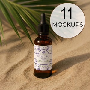 Amber Glass Dropper Bottle Mockups: Skincare & Cosmetics Branding (Digital Download)