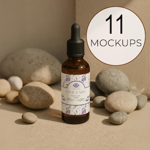 Amber Glass Dropper Bottle Mockups: Skincare & Cosmetics (Digital Download PSD Files)