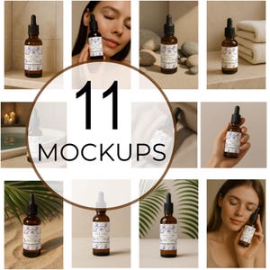 Amber Glass Dropper Bottle Mockups: Skincare & Cosmetics (Digital Download PSD Files)