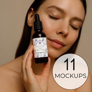 Amber Glass Dropper Bottle Mockups: Skincare & Cosmetics Branding (Digital Download)