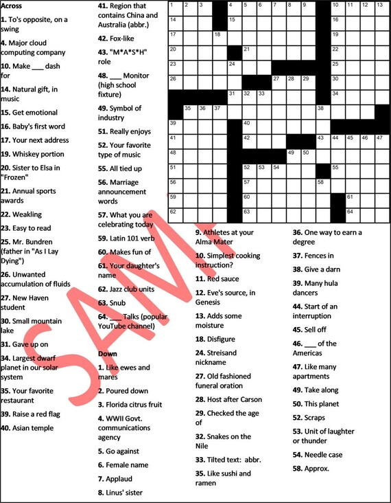 Personalisierte New York Times Stil 15 X 15 Kreuzwortratsel Etsy