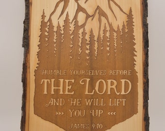 Custom laser engraved wooden wall art James 4:10