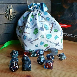 Handmade Dnd fabric reversible drawstring Dice Bag. 20 great Dnd fabrics available