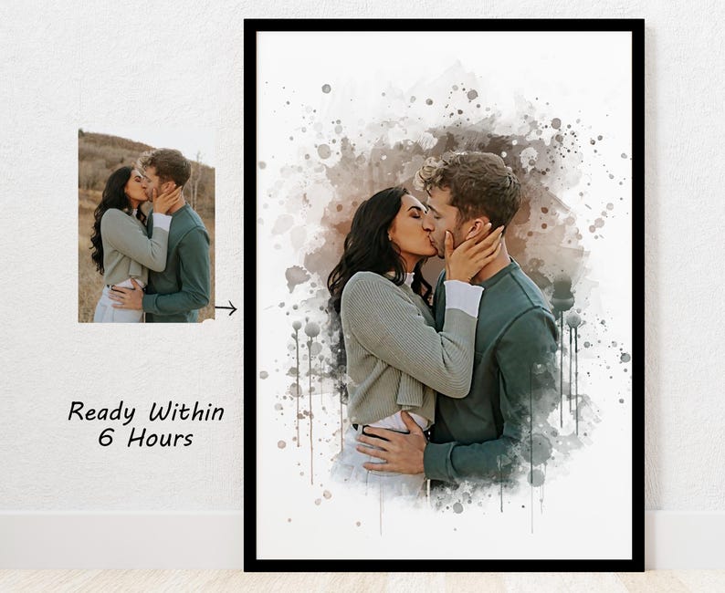 Personalised Watercolor Portrait Christmas Gift for Her Valentines Day