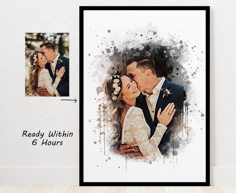 Personalised Watercolor Portrait Christmas Gift for Her Valentines Day