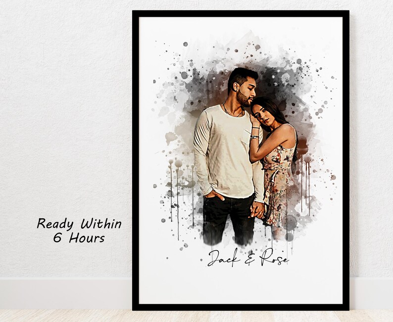 Personalised Watercolor Portrait Christmas Gift for Her Valentines Day