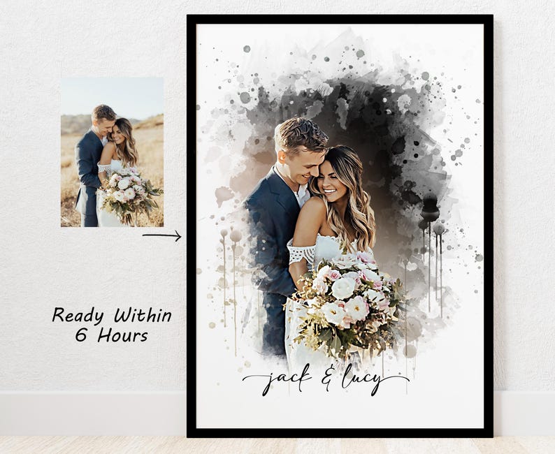 Personalised Watercolor Portrait Christmas Gift for Her Valentines Day