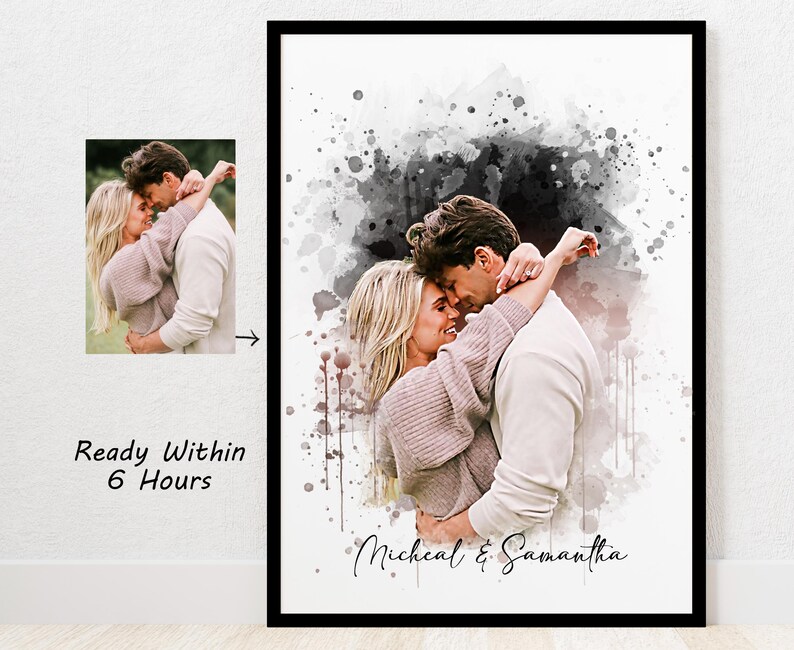 Personalised Watercolor Portrait Christmas Gift for Her Valentines Day