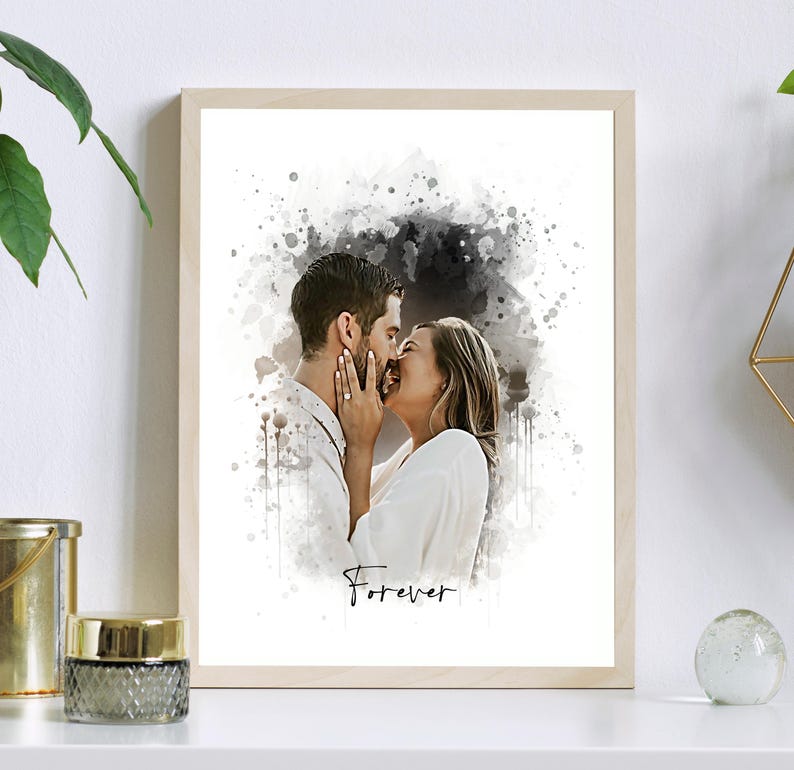 Personalized Watercolor Portrait Christmas Gift for Her Valentines Day