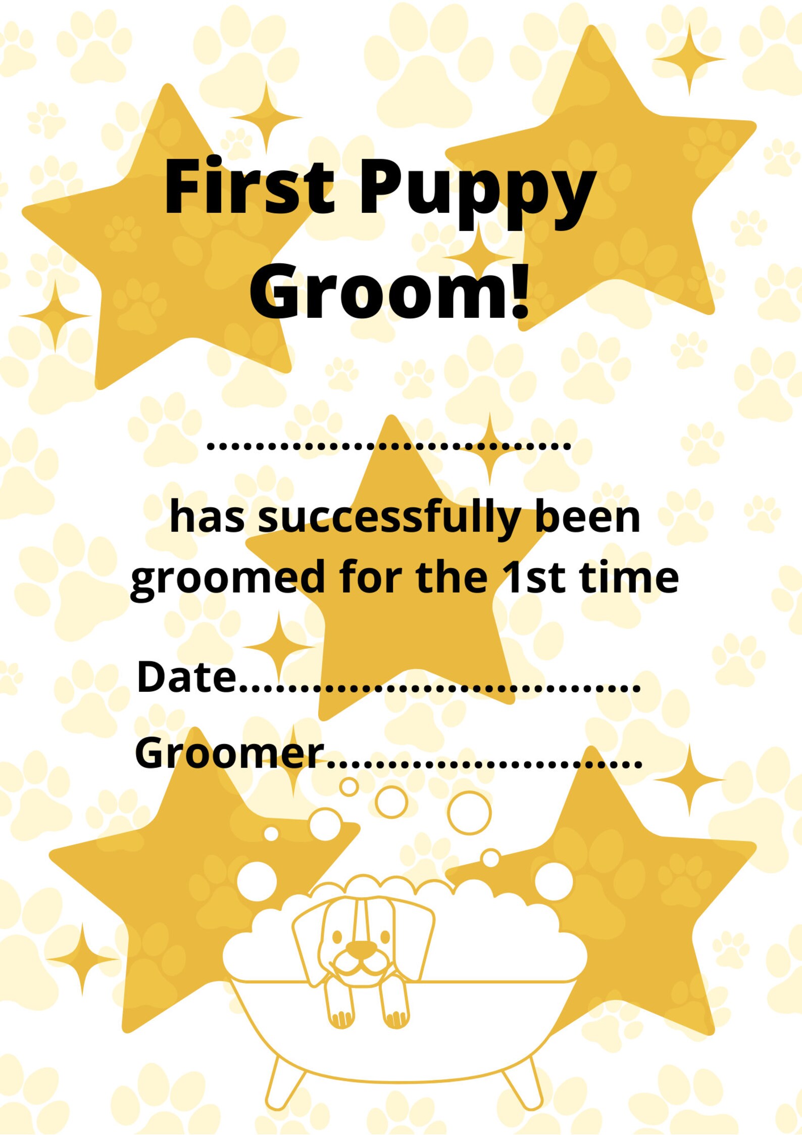 First Puppy Groom Certificate Etsy