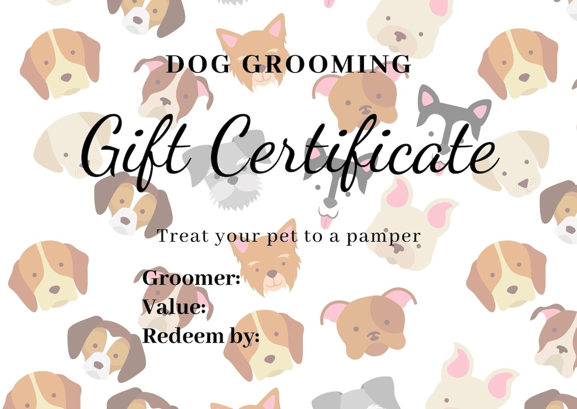 Dog Grooming Gift Certificate Template Etsy