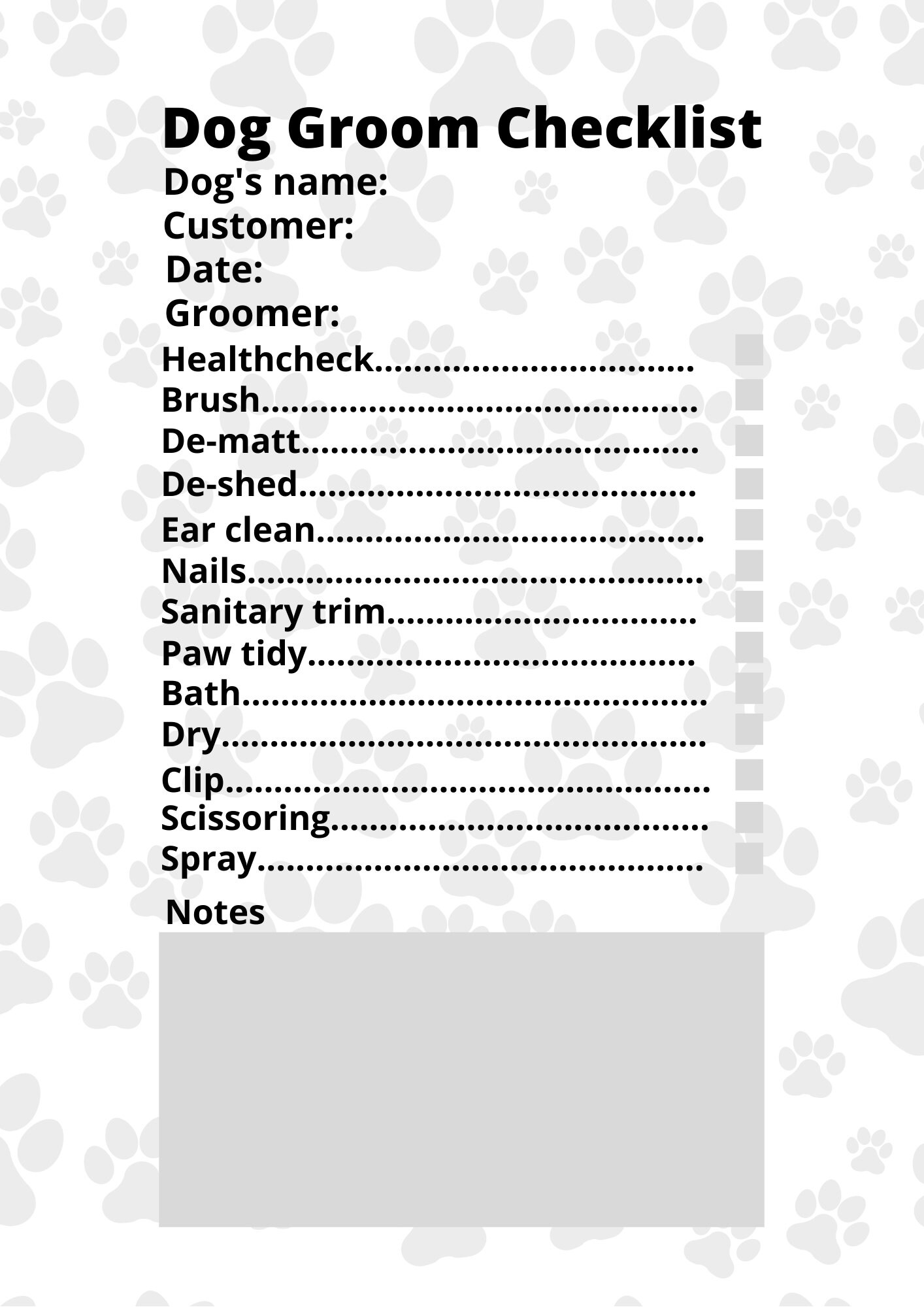 Dog groom checklist dog grooming record Etsy