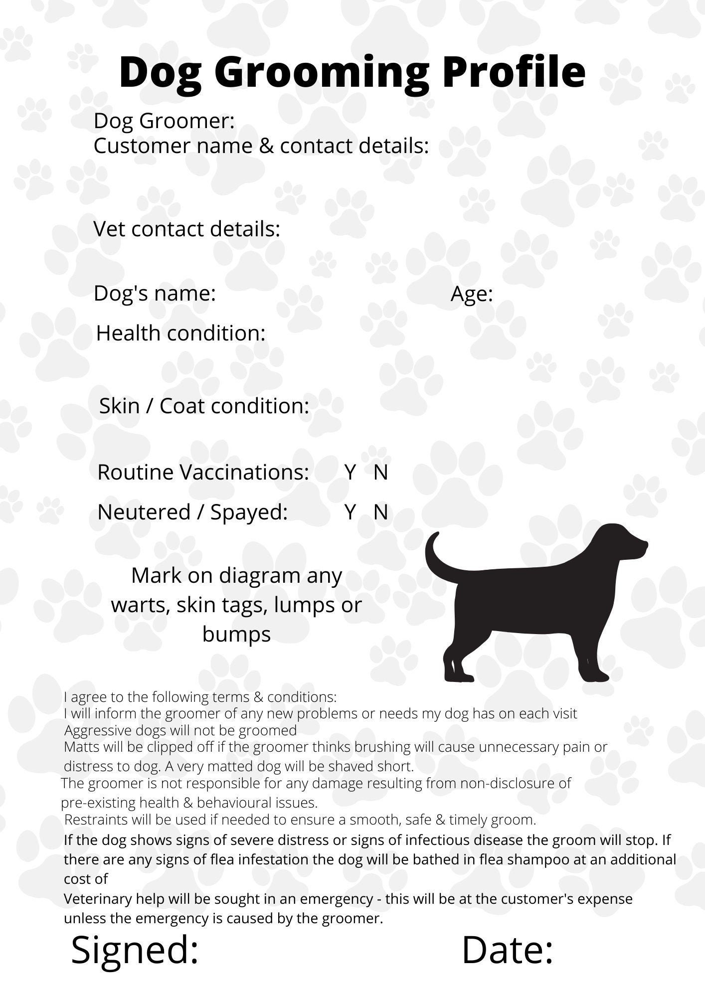 Dog Grooming Record Card Template - Cardtemplate.my.id