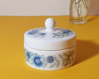 Small Wedgwood "Clementine" Pattern Bone China Trinket Pot Blue Flower Power Retro Vintage