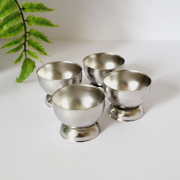 Vintage Set of Four Stainless Steel Egg Cups - Made in England - Height - 3.5 cm