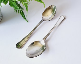 Pair of Viners Beaded Pattern Silver Plated Large Serving Spoons - 22 cm Length