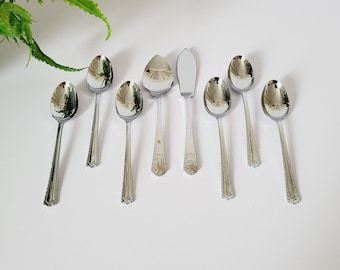Chrome Plated Vintage Set of 6 Teaspoon / Coffee Spoon Set with small Jam Spoon and Spreader - Spoon Length - 11.5 cm
