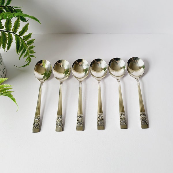 Community Plated Vintage Set of 6 Soup / Pudding Spoons - Coronation Pattern - 17.5 cm Length