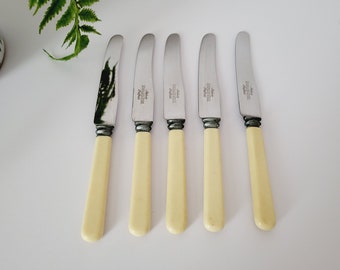 Set of 5 Small Faux Bone Handled Cutlery - Stainless Steel - Made in Sheffield, England - Length - 17.5 cm