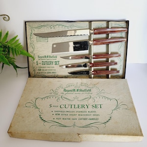 Vintage Set of Sheffield Steel English Kitchen Cutlery - 5 Piece Cutlery Set