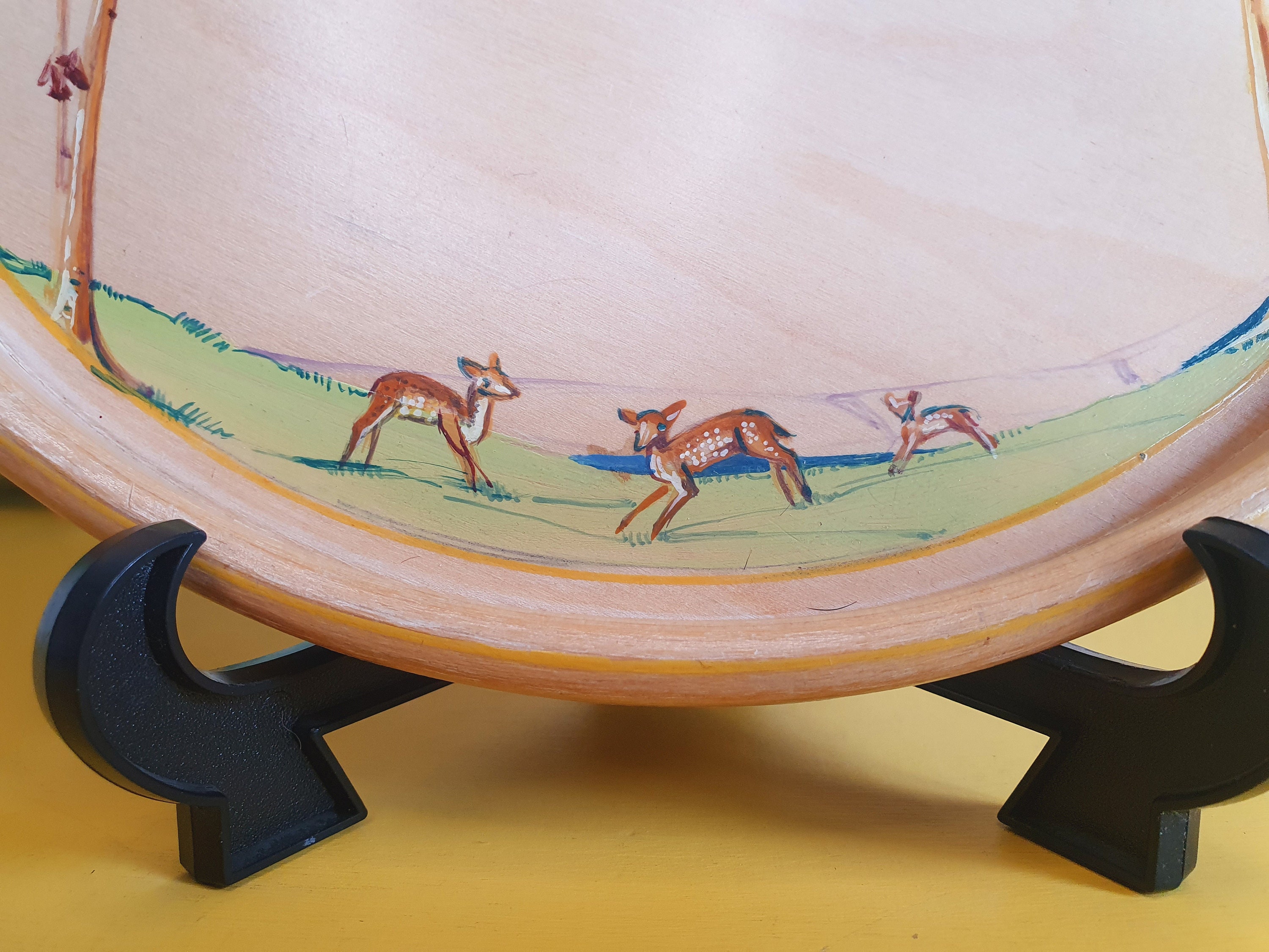 Grand Plateau En Bois Peint – Style Art Nouveau – Rouge – Vintage