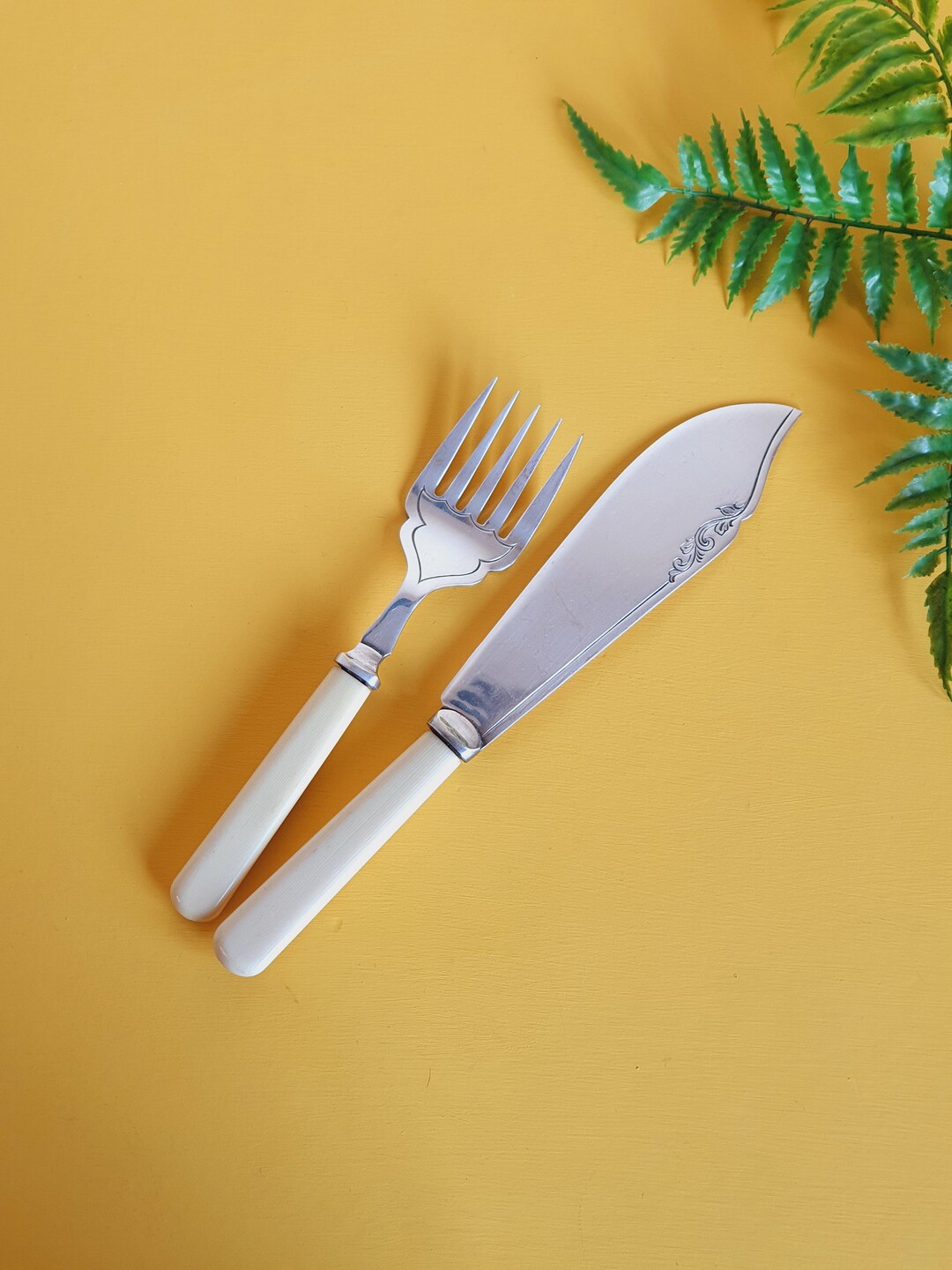 Pair of Vintage Faux Bone Handled Fish Servers EPNS Etsy