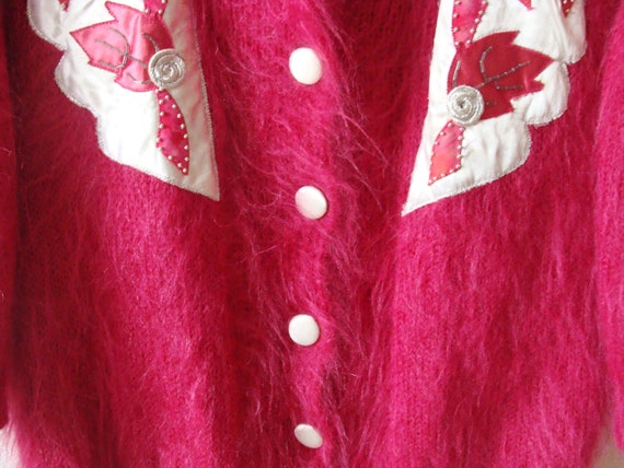 90s Pink Mohair Sweater Cardigan, Oversized Fuzzy… - image 4