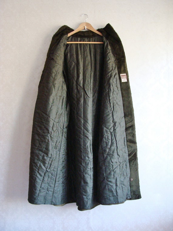 80s Long Green Corduroy Coat, Hooded Duster Coat … - image 7