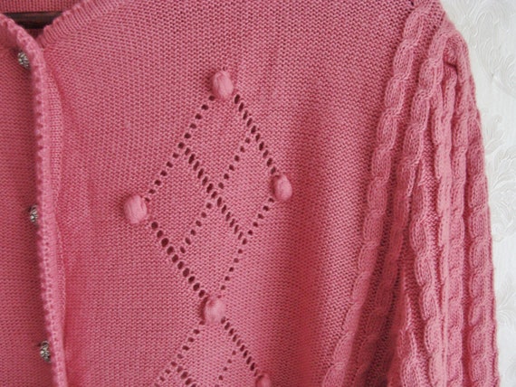 Pink Austrian Knit Cardigan, Vintage Trachten Fol… - image 4