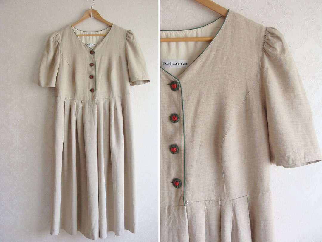 Vintage Linen Beige Dirndl Dress Traditional German Austrian - Etsy