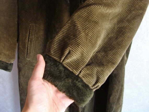 80s Long Green Corduroy Coat, Hooded Duster Coat … - image 5