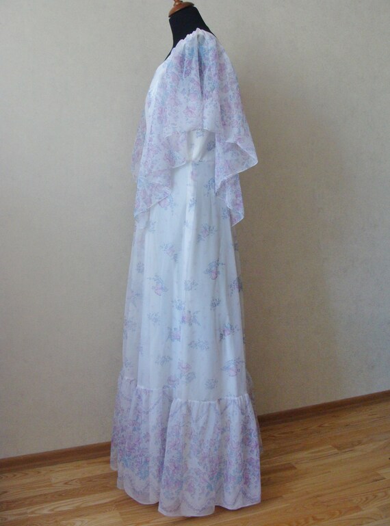 80s Long White Prairie Dress Lavender Flower Maxi… - image 4