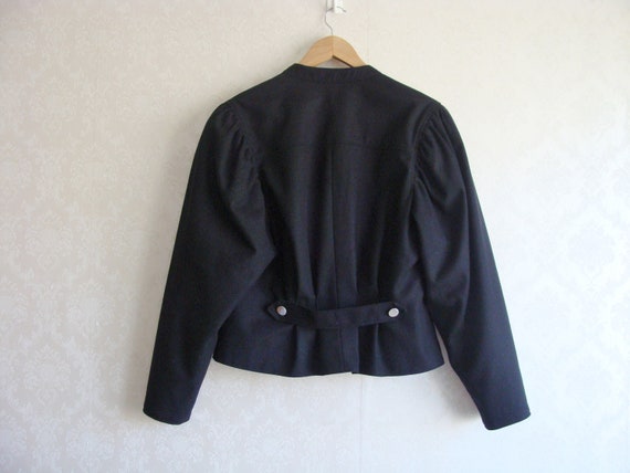 90s Austrian Black Wool Jacket Women's, Cropped F… - image 8