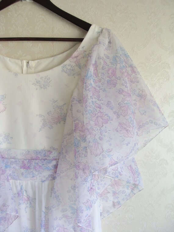 80s Long White Prairie Dress Lavender Flower Maxi… - image 5