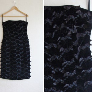 90s Strapless Black Cocktail Dress, Cocktail Party Midi Dress, Slim Fitted Dress, Vintage Black Formal Velvet Bow Slim Fit Evening Dress