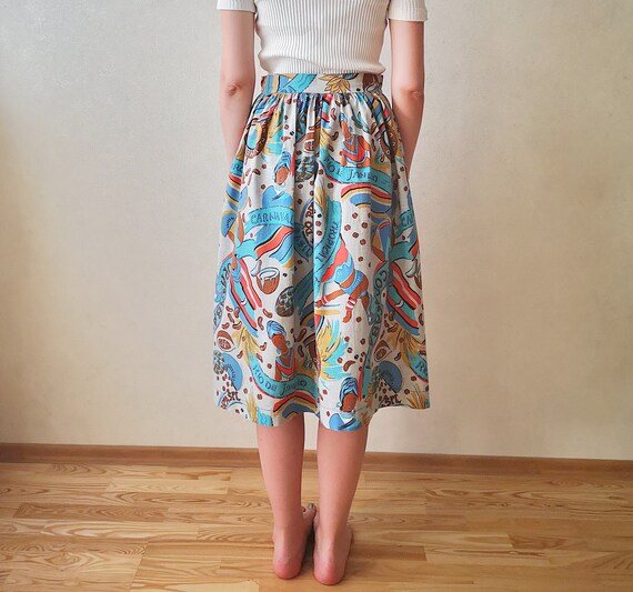 80s Tropical Print Skirt, High Waist Midi Skirt, … - image 9