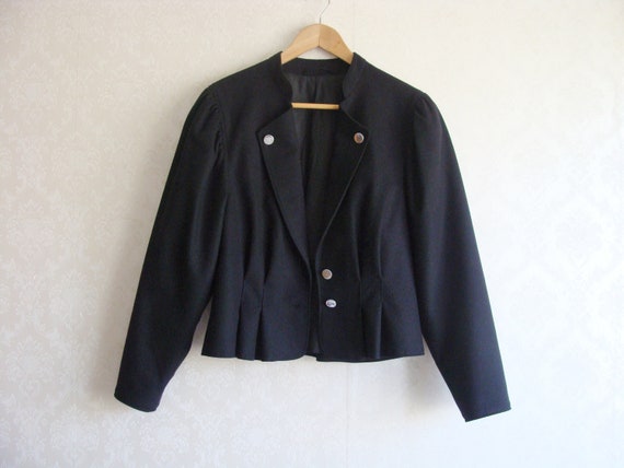 90s Austrian Black Wool Jacket Women's, Cropped F… - image 2