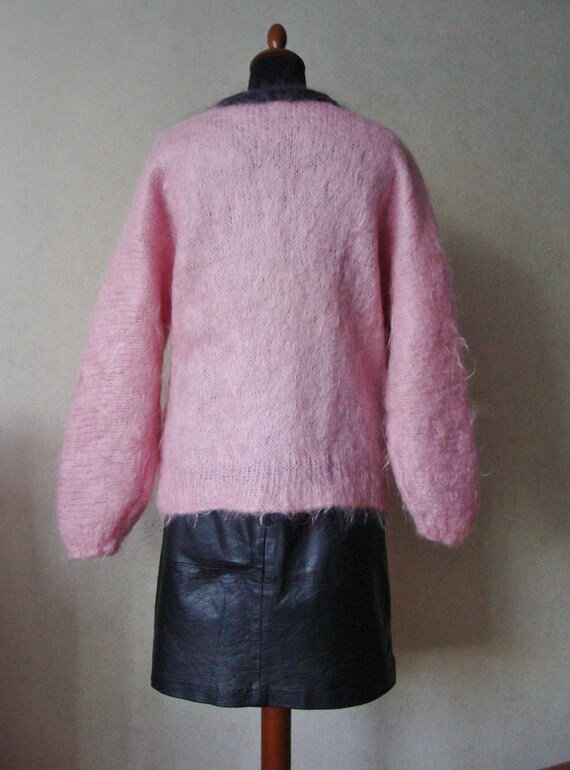 Vintage Handwoven Chunky Knit Sweater, Pink Mohai… - image 9